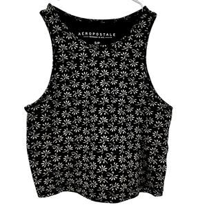 Aeropostale Printed Crop Tank Top Floral Pullover Stretch Cotton Black White S